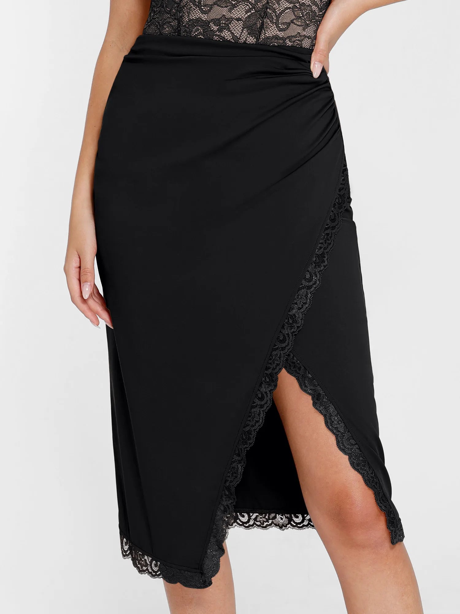 Shapewear Slimming Lace Trim Midi Wrap Skirt – Popilush