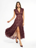 Shapewear Boho Floral Lace Front Slit Maxi Dress