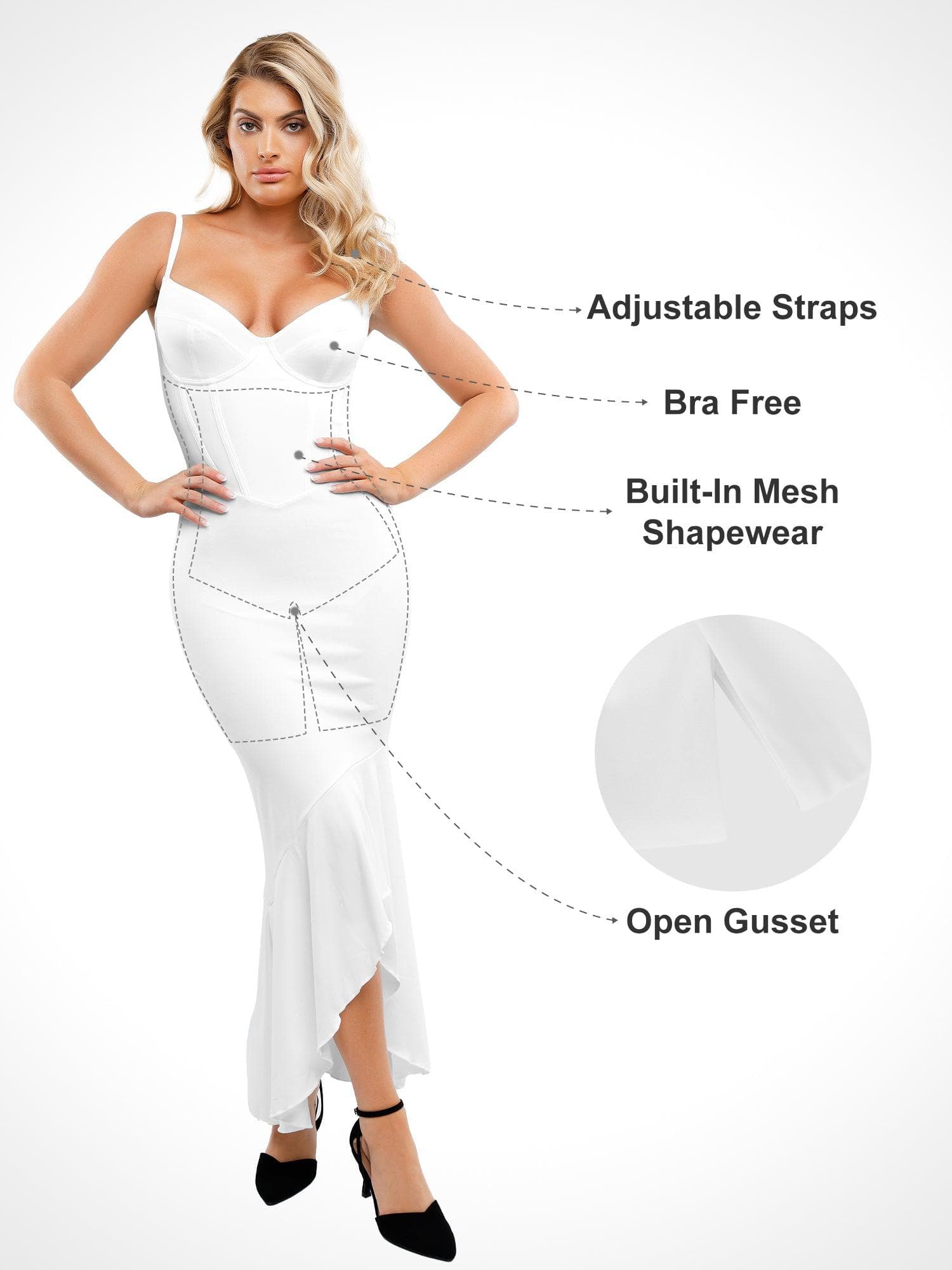 Popilush Formal Bodycon Party Summer Dress Built-in Shapewear Corset Style Maxi Dress Or Thong Bodysuit