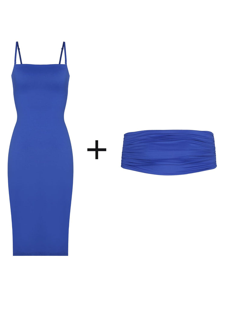 Popilush® Cooling Bodycon Summer Dress Set Bluetag Cooling Built-In Shapewear Tube Maxi Dress Or Shawl