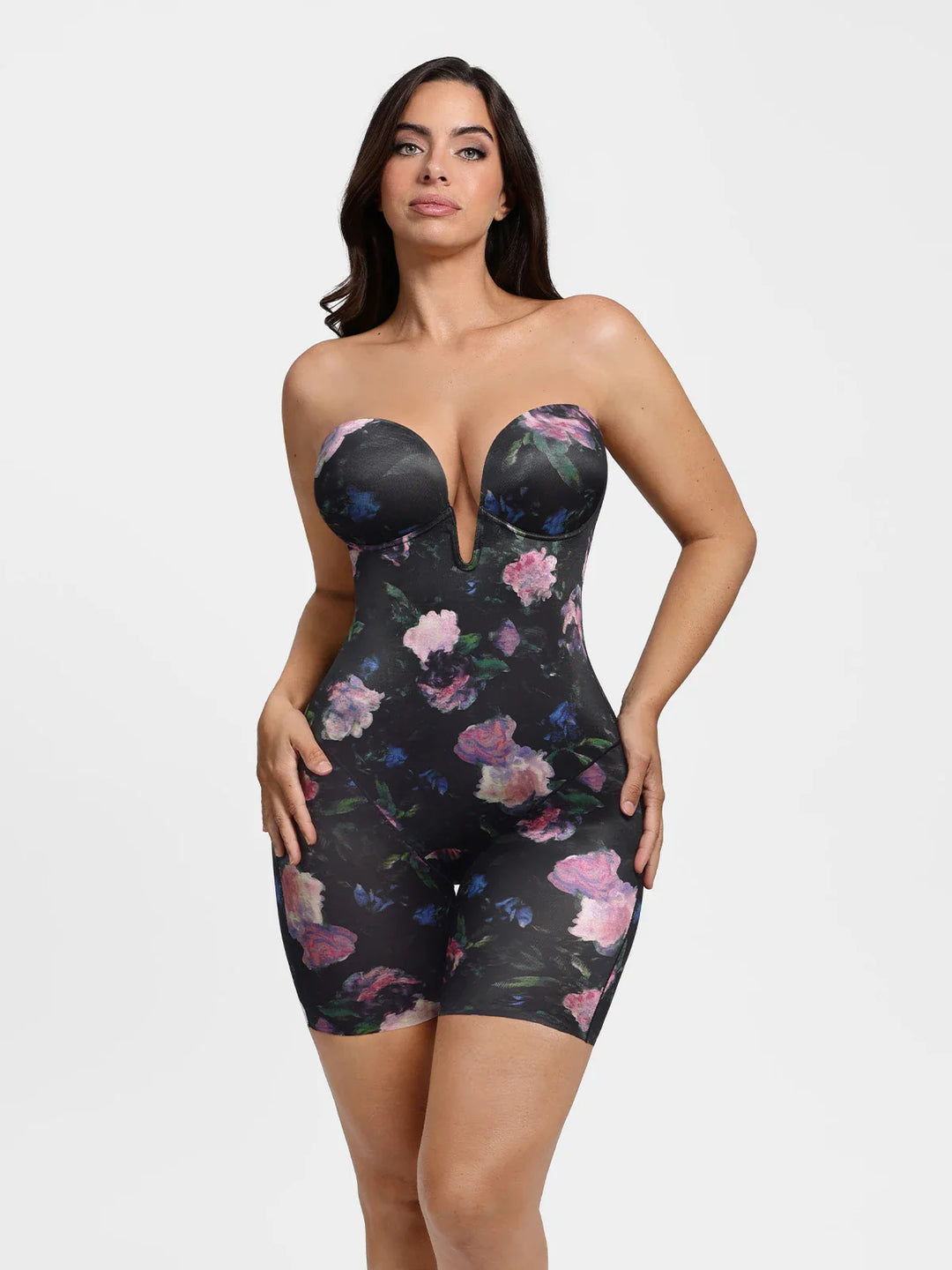 Shapewear Deep V Convertible Strap Mid-Thigh Bodysuit