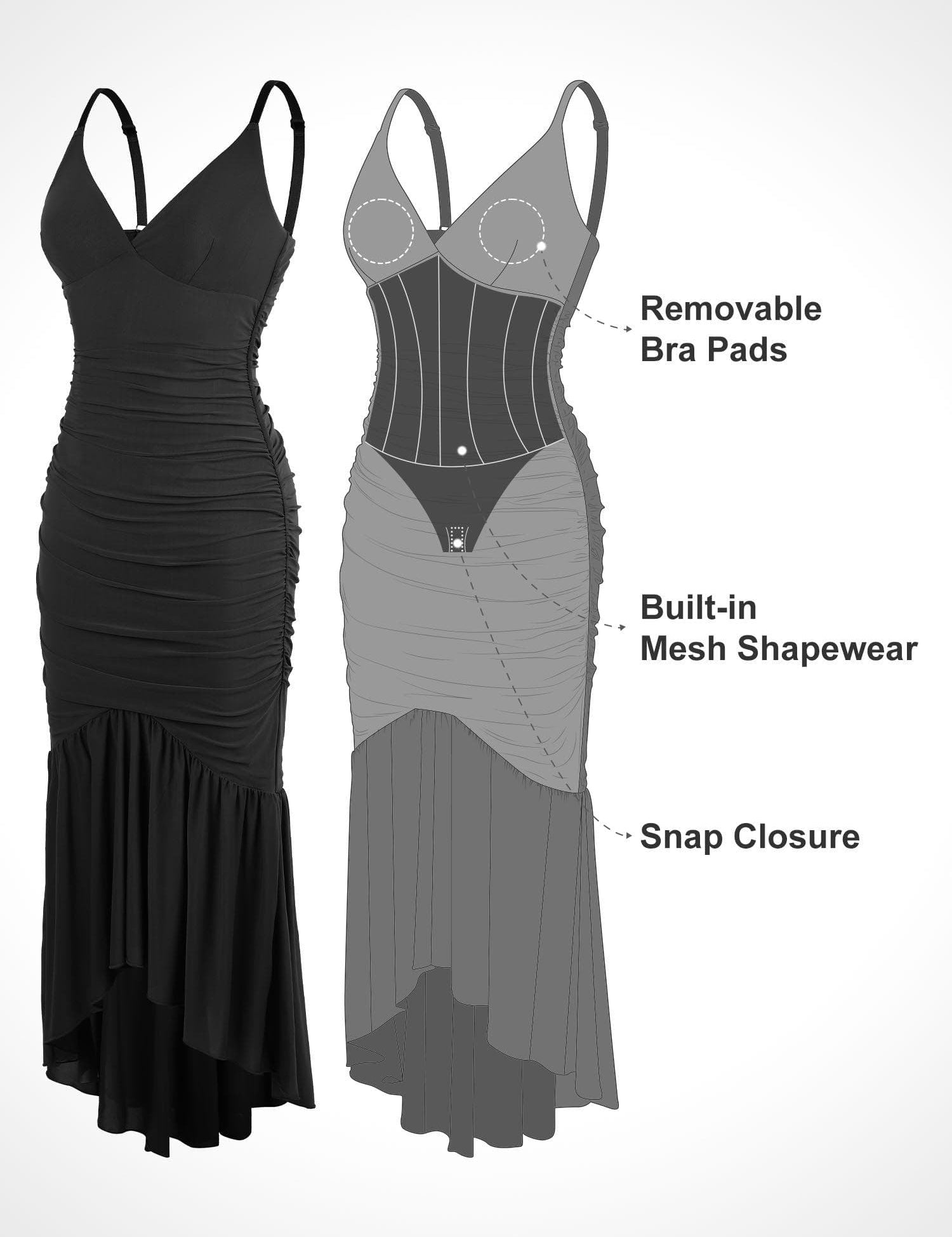 Popilush® Built-In Shapewear Ruched Sheer Mesh Maxi Dress
