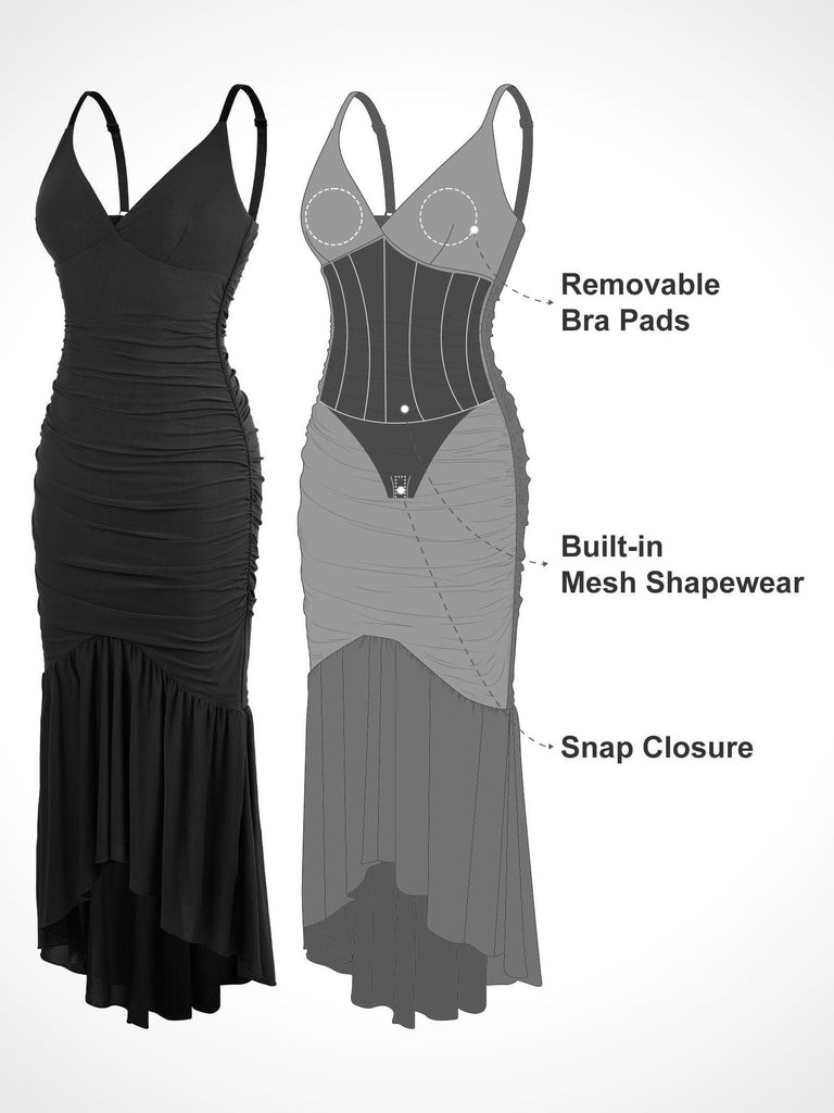 Popilush® Built-In Shapewear Ruched Sheer Mesh Maxi Dress