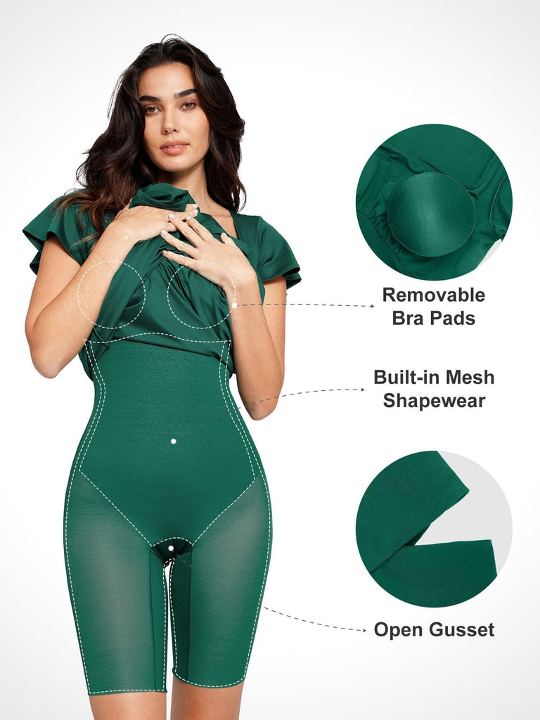 Popilush® Built-In Shapewear A-Line Square Neck Midi Dress
