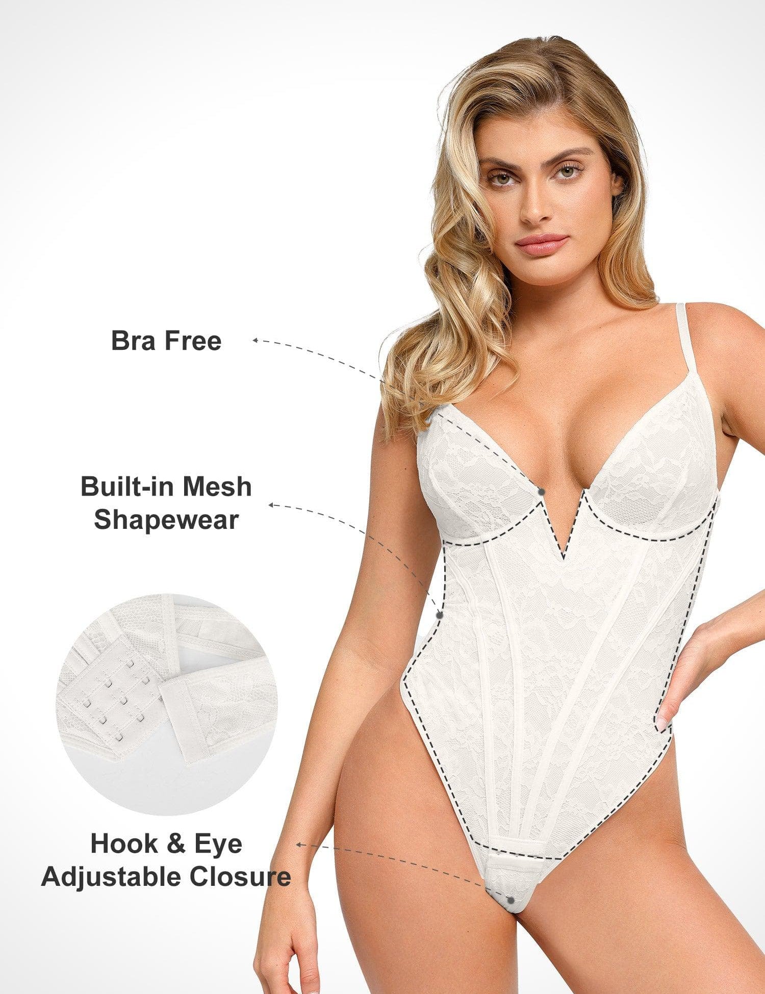 Popilush® Tops Body Shaper Jumpsuit The Shapewear Bodysuits Lace Smooth Firm Control Thong