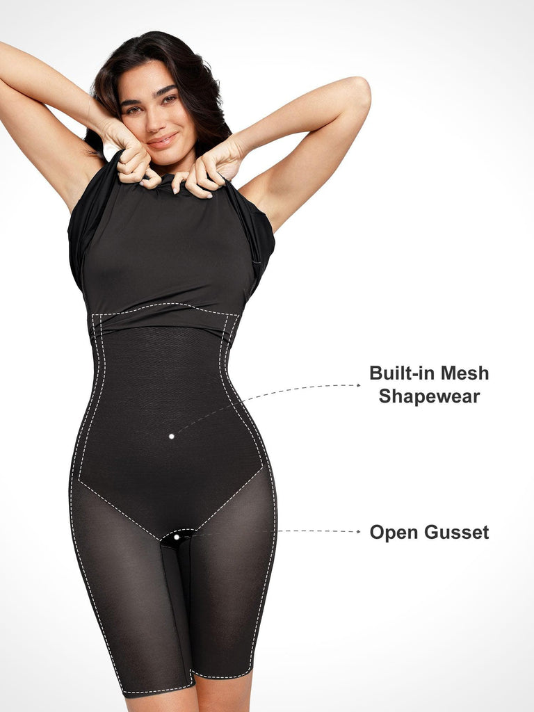 Popilush® Built-In Shapewear Halter A-Line Sleeveless Midi Dress