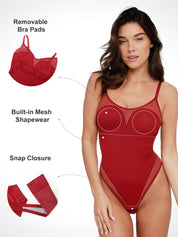 Popilush® Sexy Tops Body Shaper Tank Sheer Mesh Shapewear Slip Thong Bodysuit