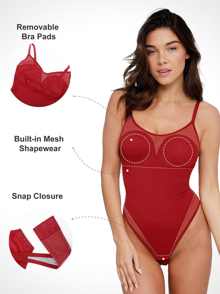Popilush® Sexy Tops Body Shaper Tank Sheer Mesh Shapewear Slip Thong Bodysuit