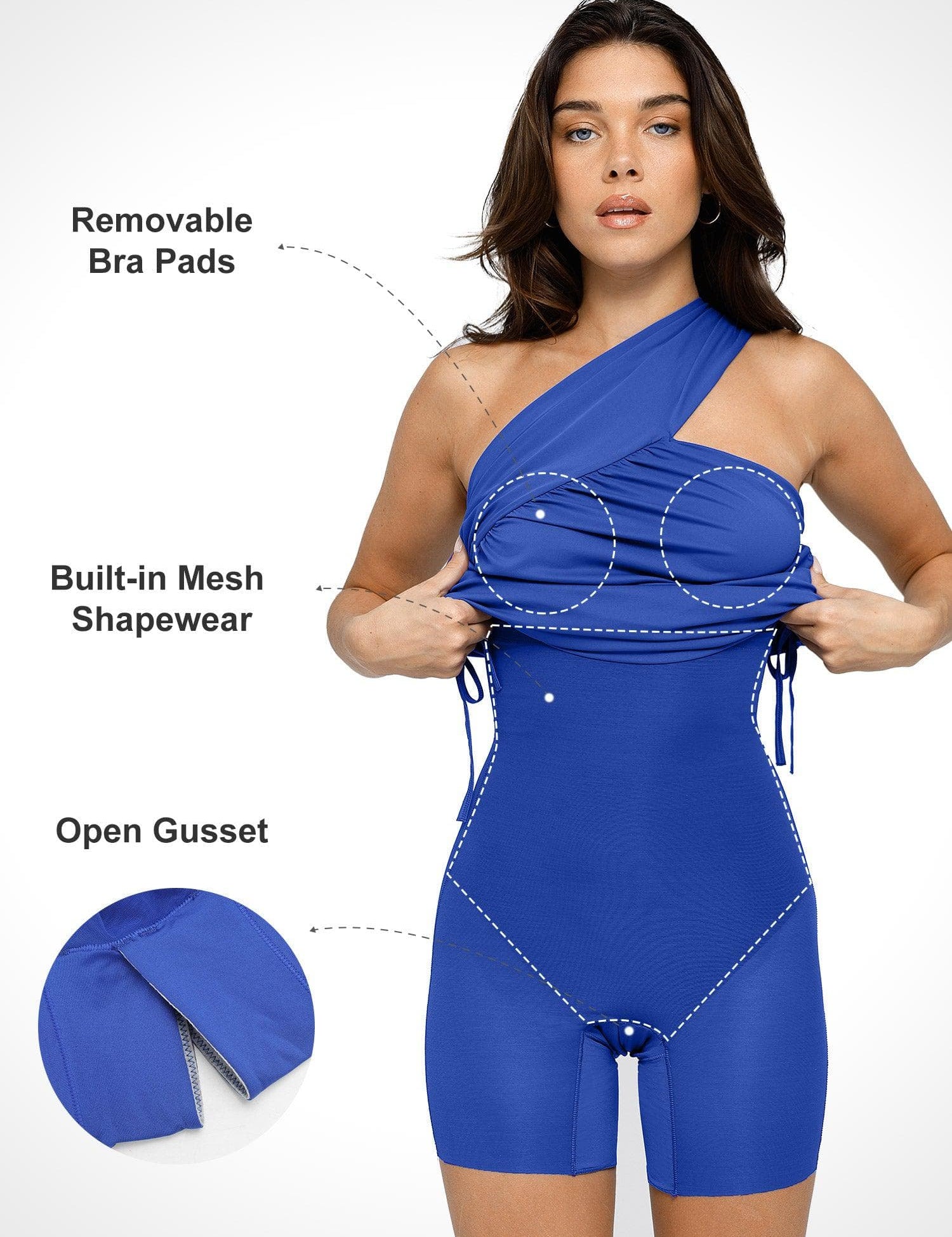 Popilush® Cooling Bodycon Summer Dress Bluetag Cooling Built-In Shapewear One Shoulder Ruched Midi Dress