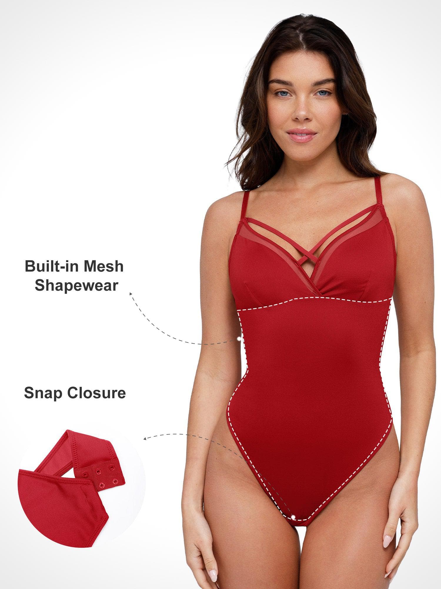 Popilush® Sexy Tops Body Shapers Mesh Sheer Mesh Shapewear Thong Bodysuits