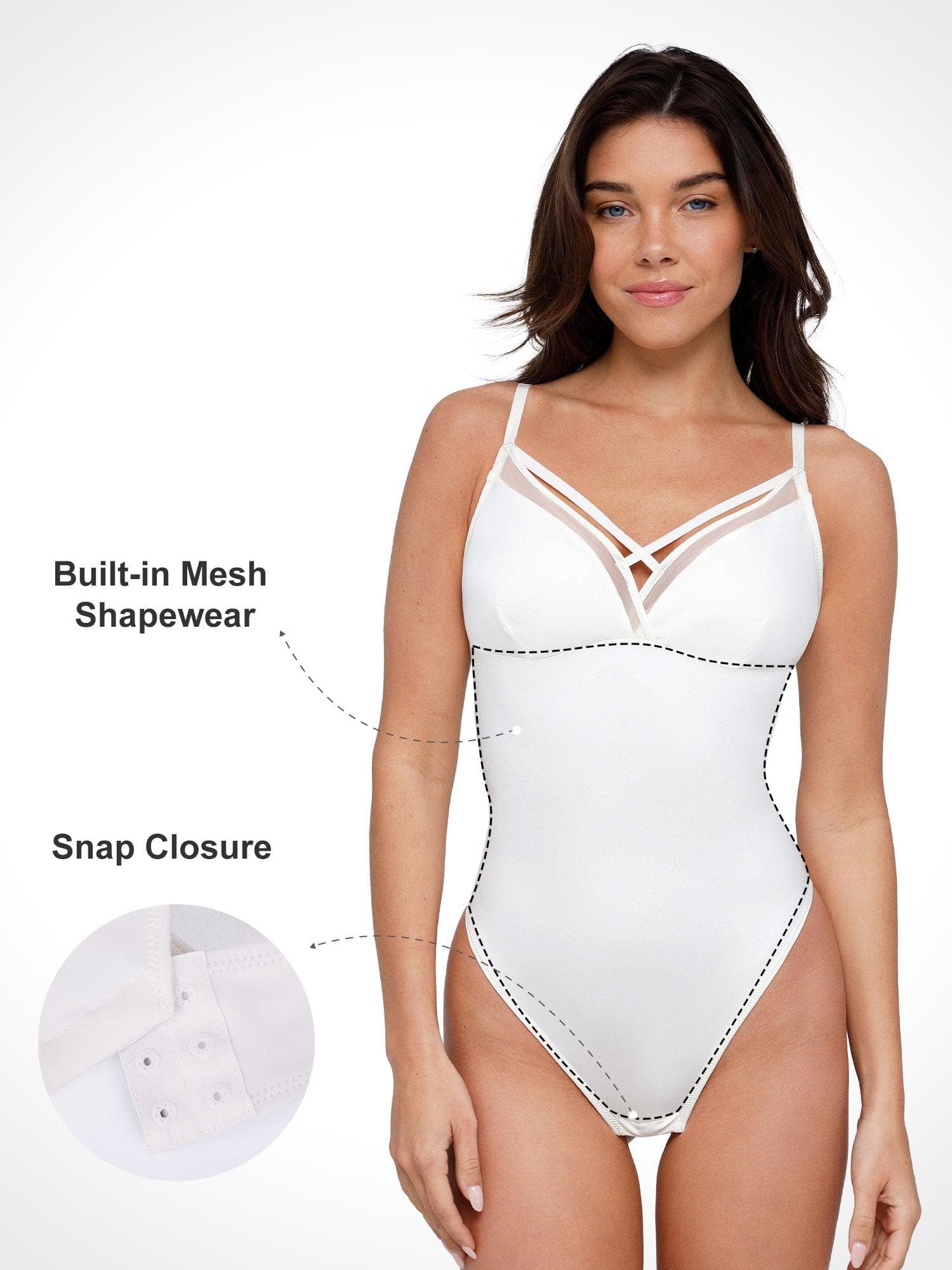 Popilush® Sexy Tops Body Shapers Mesh Sheer Mesh Shapewear Thong Bodysuits