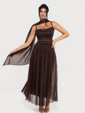 Shapewear Satin Cowl Neck Draped Maxi Dress