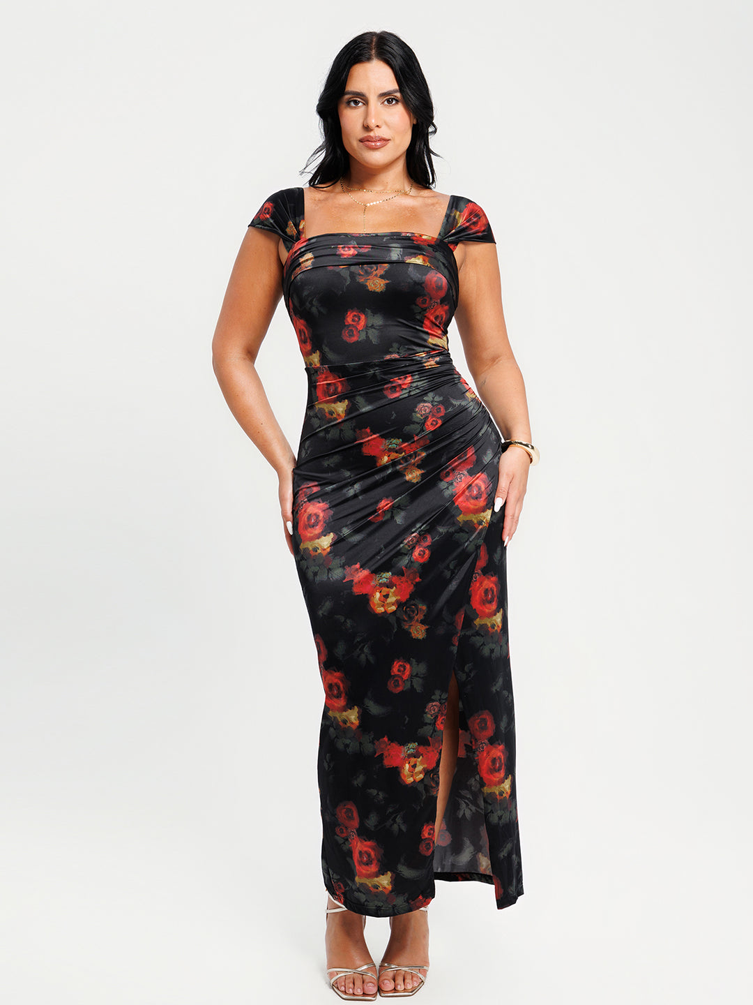 Shapewear Off Shoulder Shine Ruched Sculpting Maxi Dress