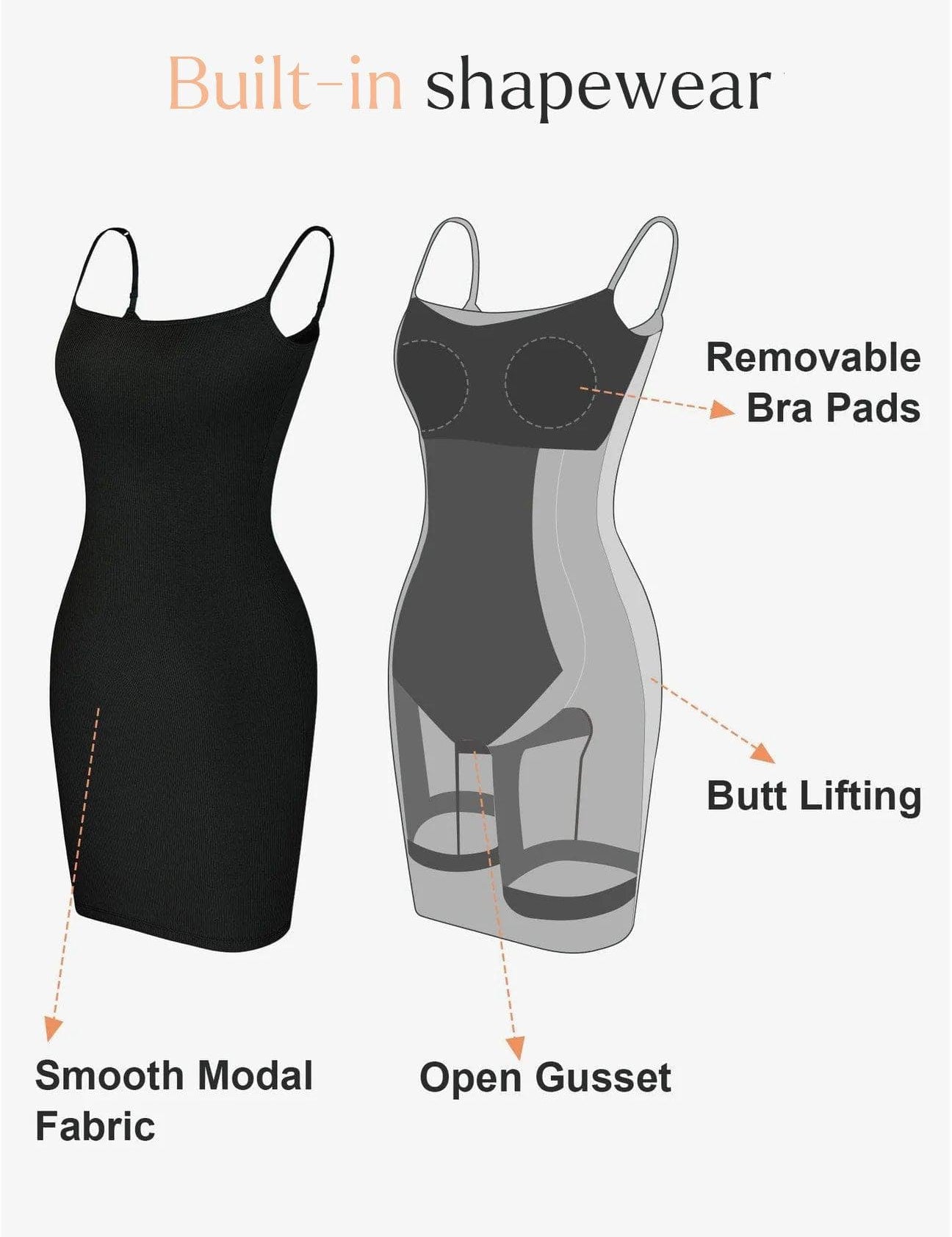 Popilush® Shaping Slip Dress Built-In Shapewear Slip Mini Lounge Dress