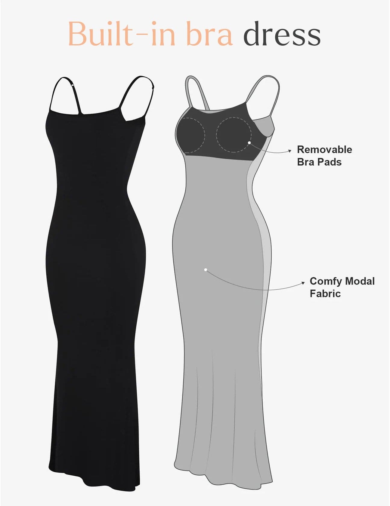 Popilush® Casual Bodycon Summer Dress No Shaper Slip Maxi Lounge Dress
