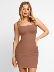 Popilush® Bodycon Summer Dress Light Brown / S Built-In Shapewear Wide Straps Mini Lounge Dress