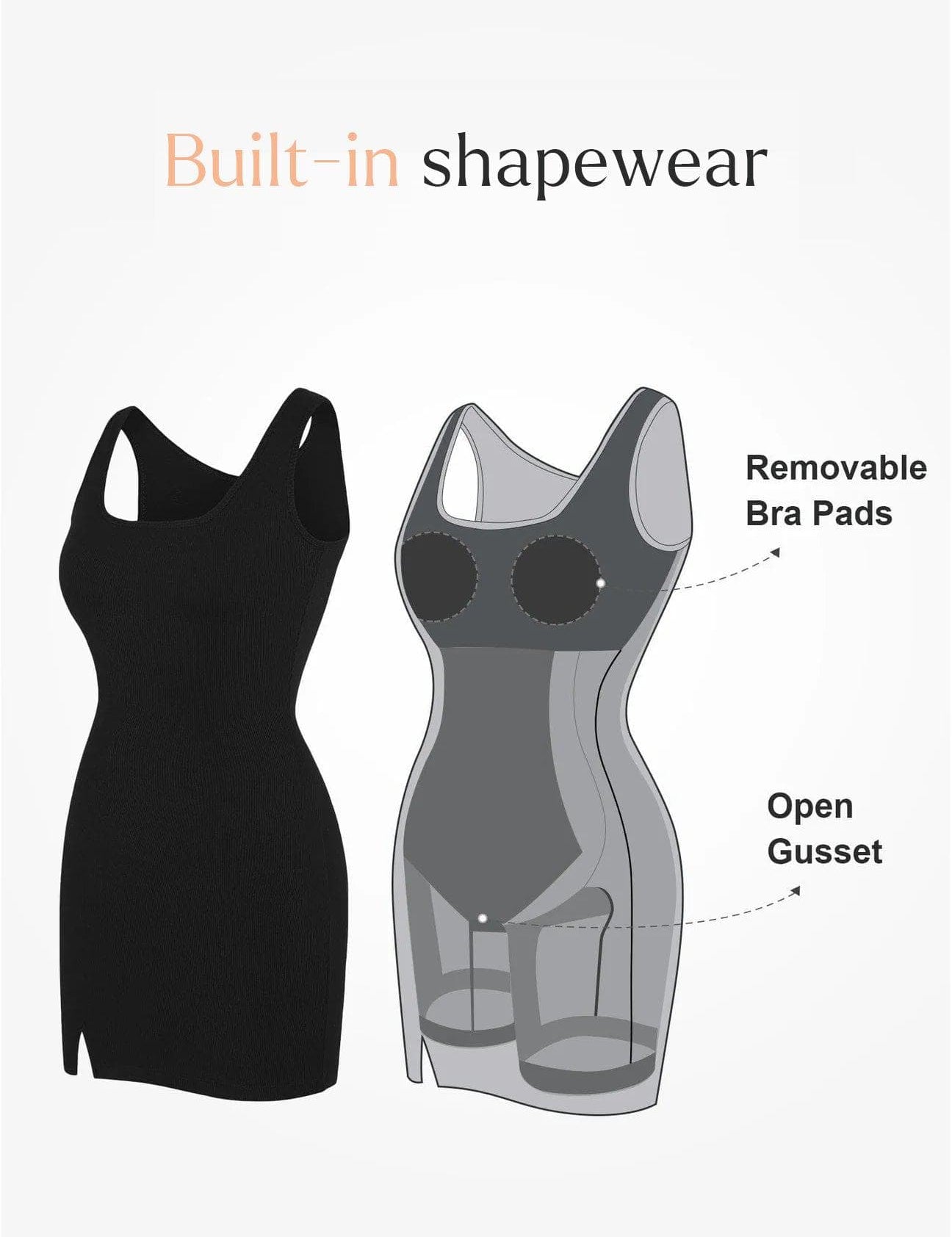 Popilush® Bodycon Summer Dress Built-In Shapewear Wide Straps Mini Lounge Dress