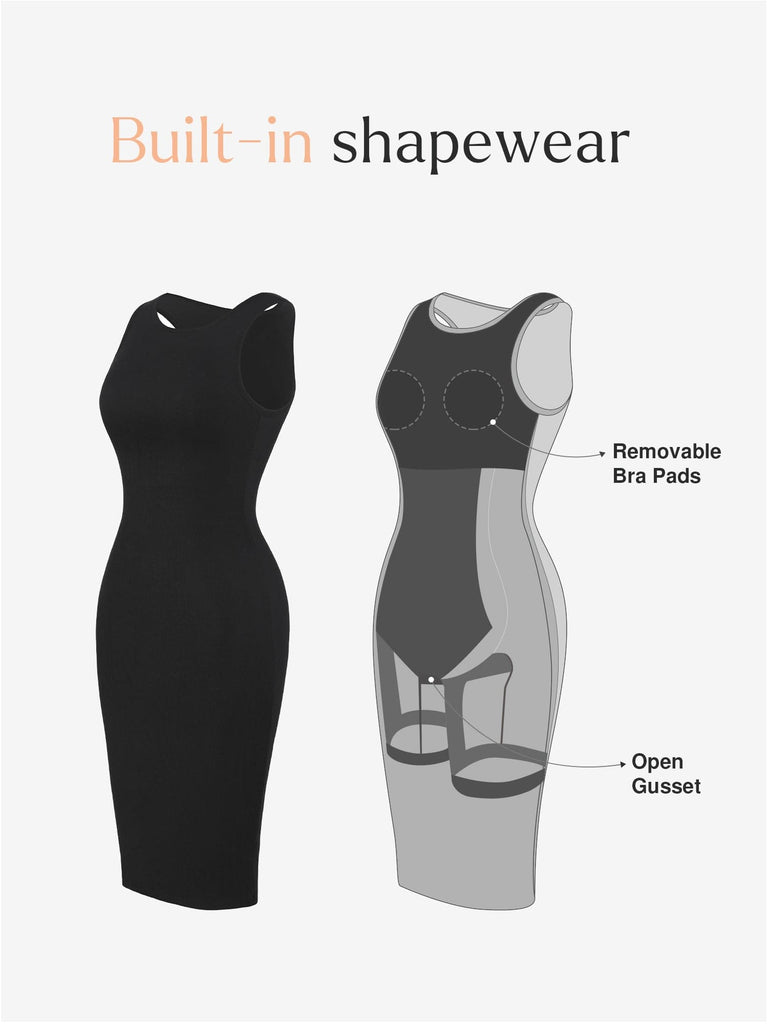Popilush® Bodycon Summer Dress Built-In Shapewear Crew Neck Sleeveless Midi Lounge Dress