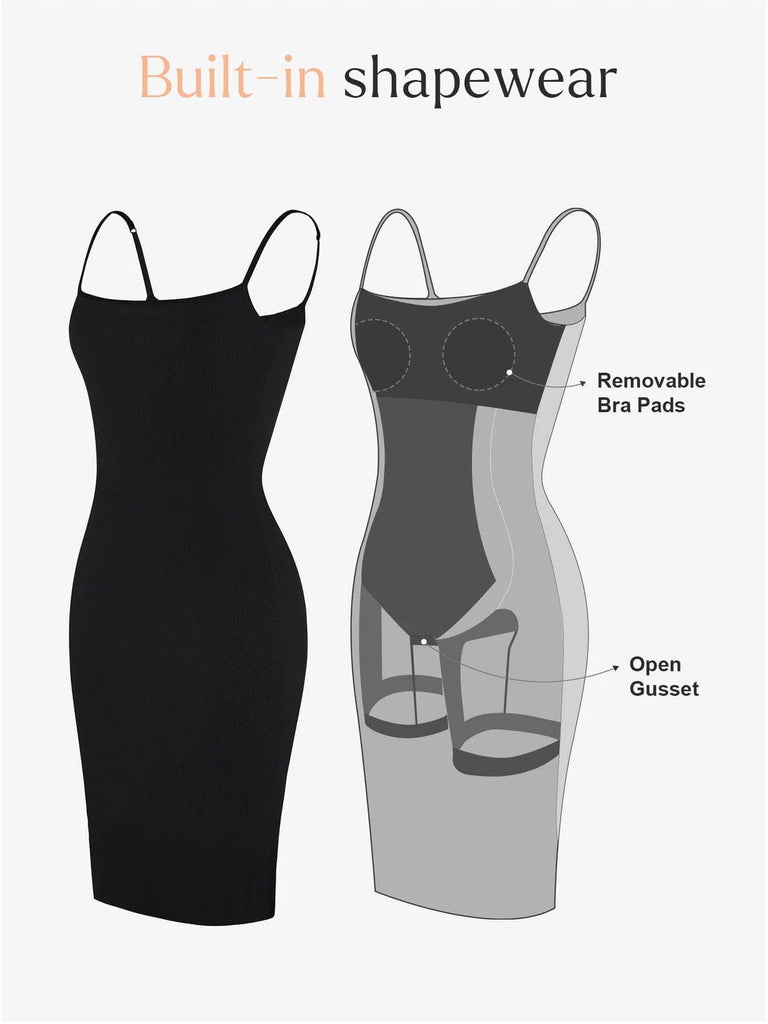Popilush® Shaping Slip Dress Built-In Shapewear Slip Midi Lounge Dress