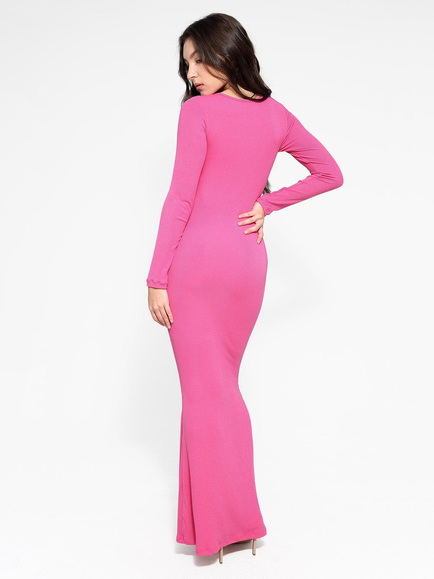 Popilush® Square Neck Bodycon Maxi Long Dress The Shapewear Dress Long Sleeve Maxi