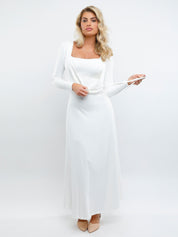 Popilush Long-Sleeve Cardigan 2 Piece Outfit Cardigan + Dress / White / S Built-In Shapewear Sleeveless Maxi Dress Or Set