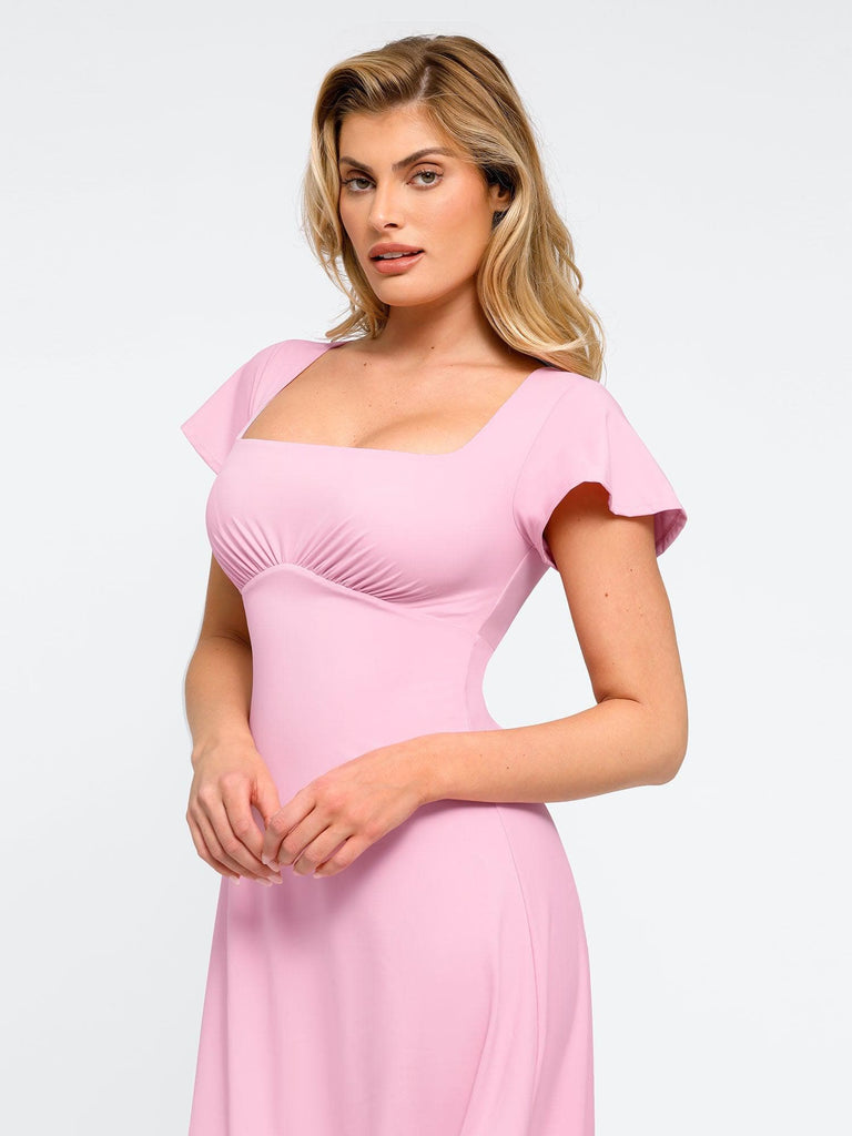 Popilush® Casual Daily Dress Built-In Shapewear A-Line Square Neck Midi Dress