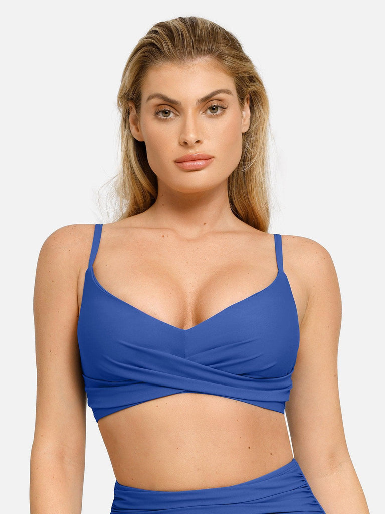 Popilush® Two-piece Swimsuit Bra / Blue / S Ruched High-Waist Bikini Set