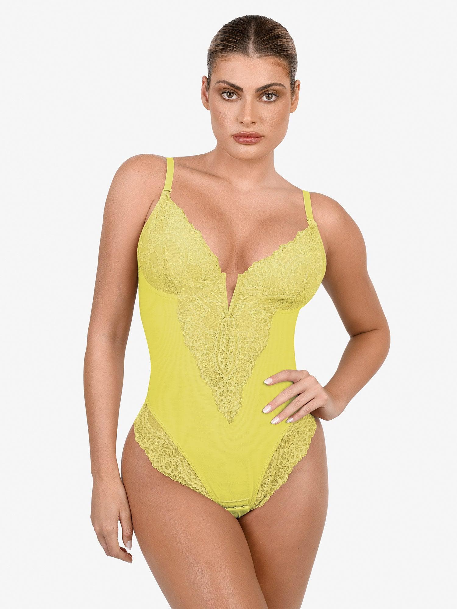 The Shapewear Bodysuit DeepV Neck Lace Thong Popilush Popilush®