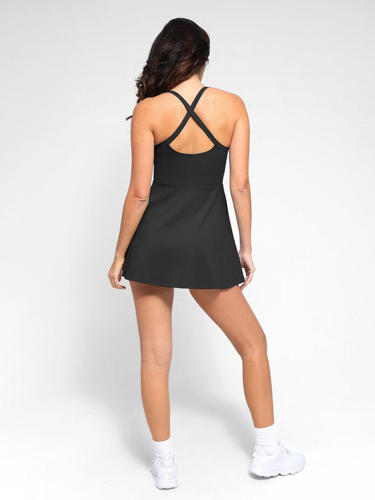 Popilush® Sports Tennis Dress Pet Hair Resistant Square Neck Workout Shapewear Dress