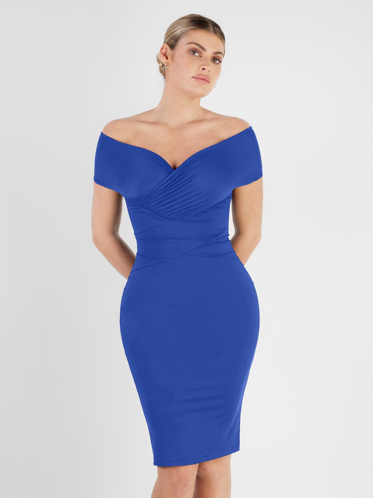 Popilush® Bodycon Summer Dress Low Back Off Shoulder / Blue / XS The Shapewear Dress Backless Halter Midi