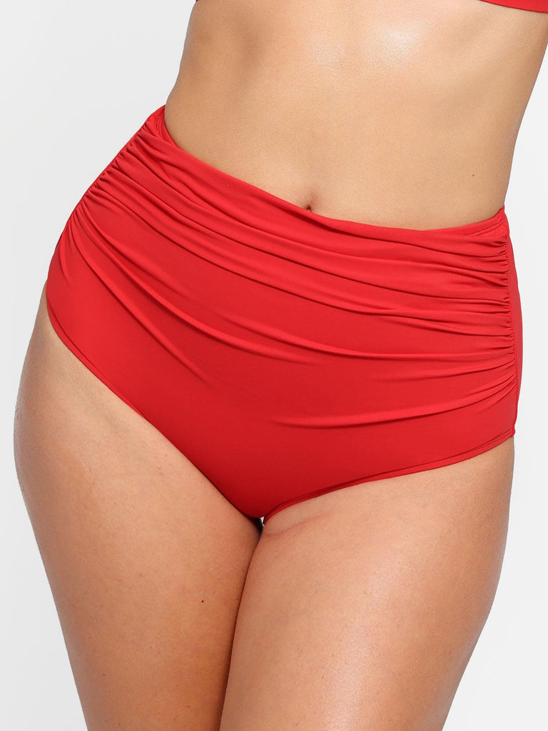 Popilush® Two-piece Swimsuit Underwear / Red / S Ruched High-Waist Bikini Set