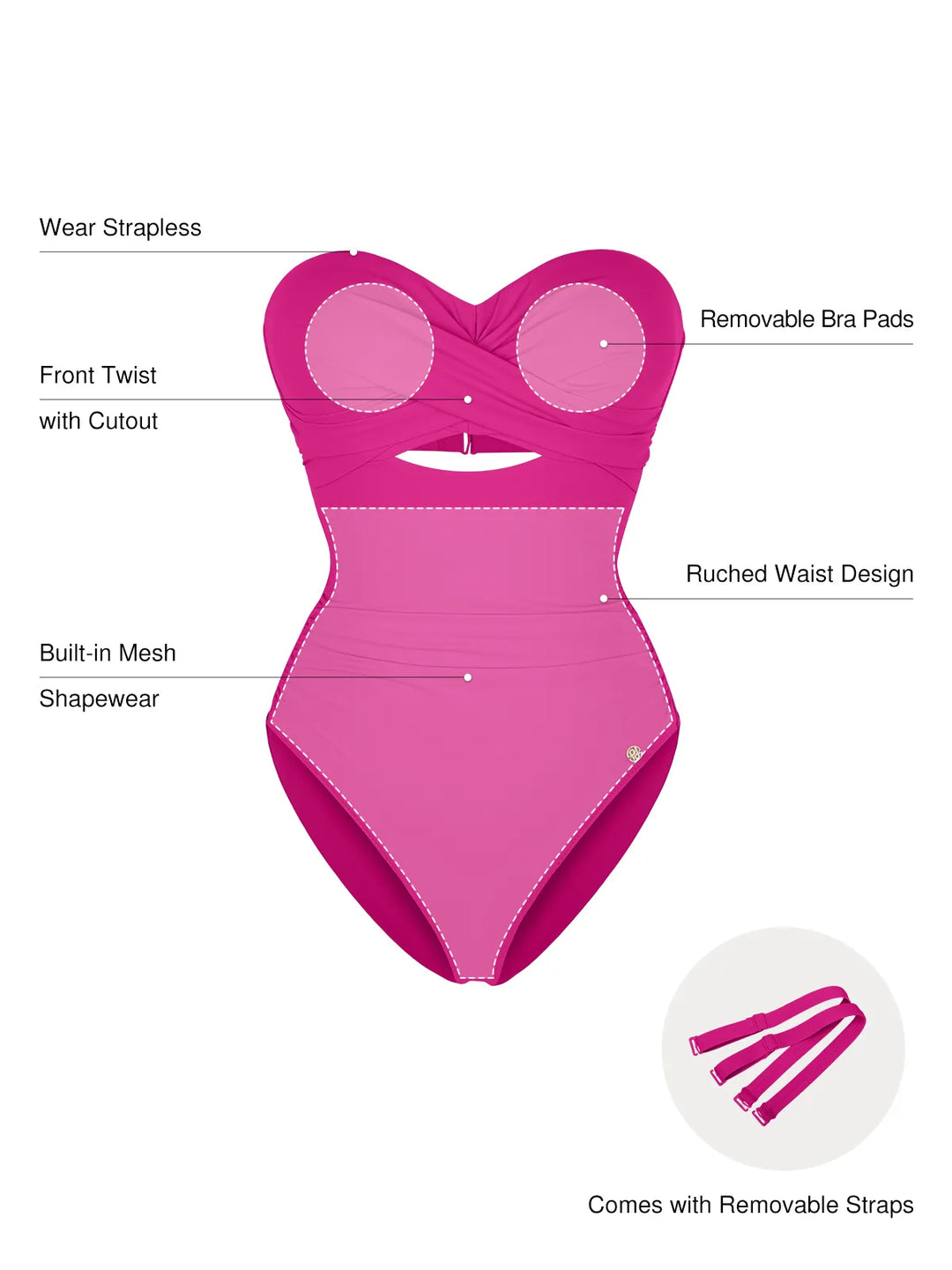 Twist & Shirred Sculpting One-Piece with Removable Straps