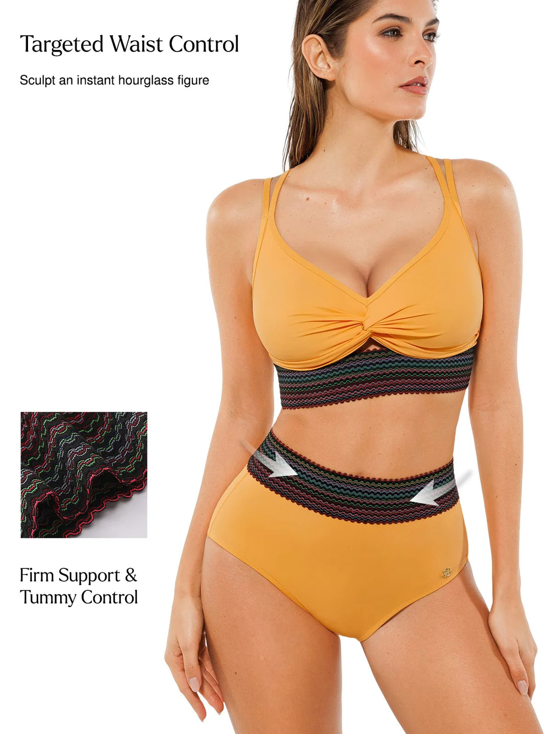 Boho Trim High Waist Tummy Control Bikini Set