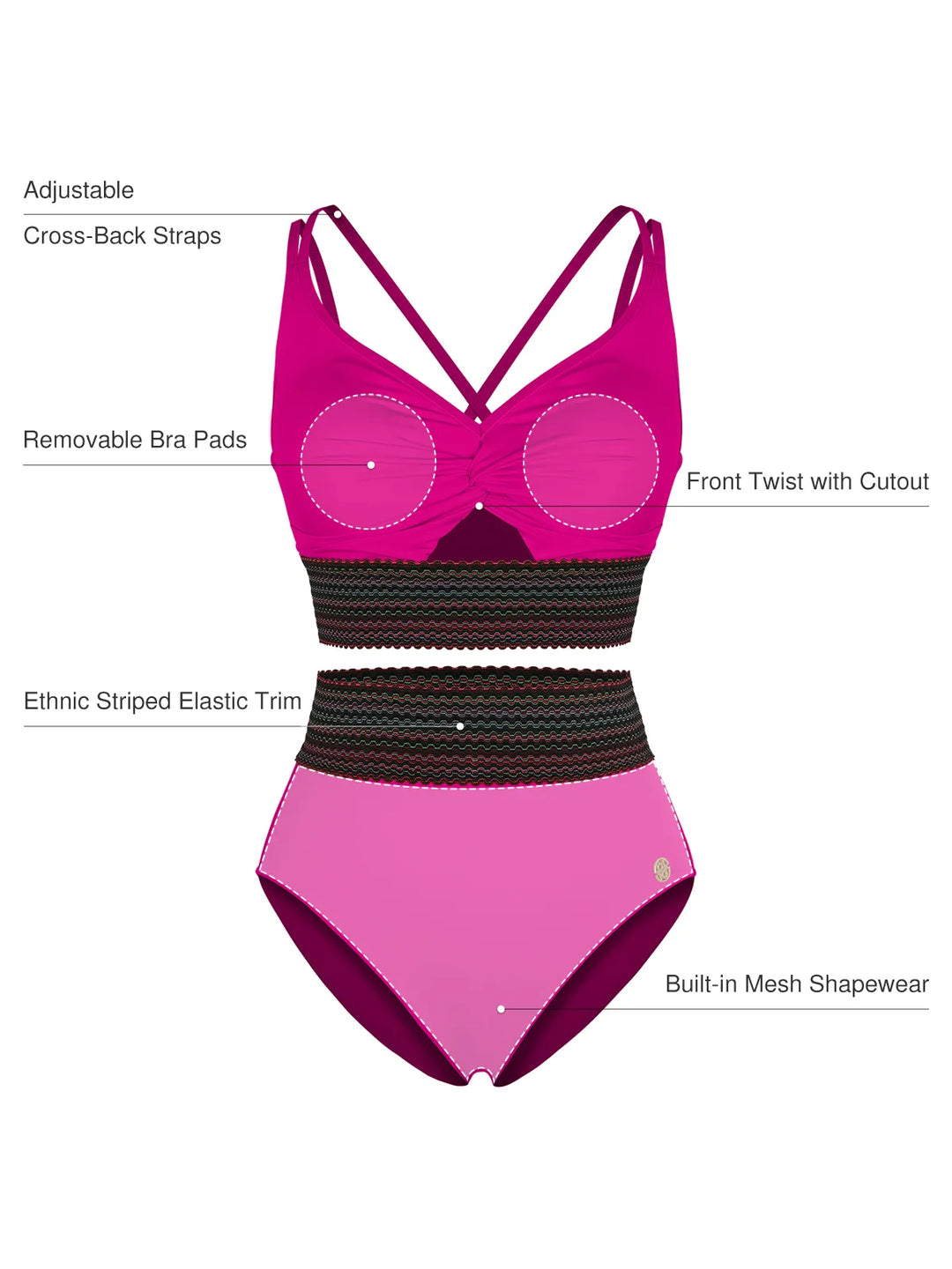 Boho Trim High Waist Tummy Control Bikini Set