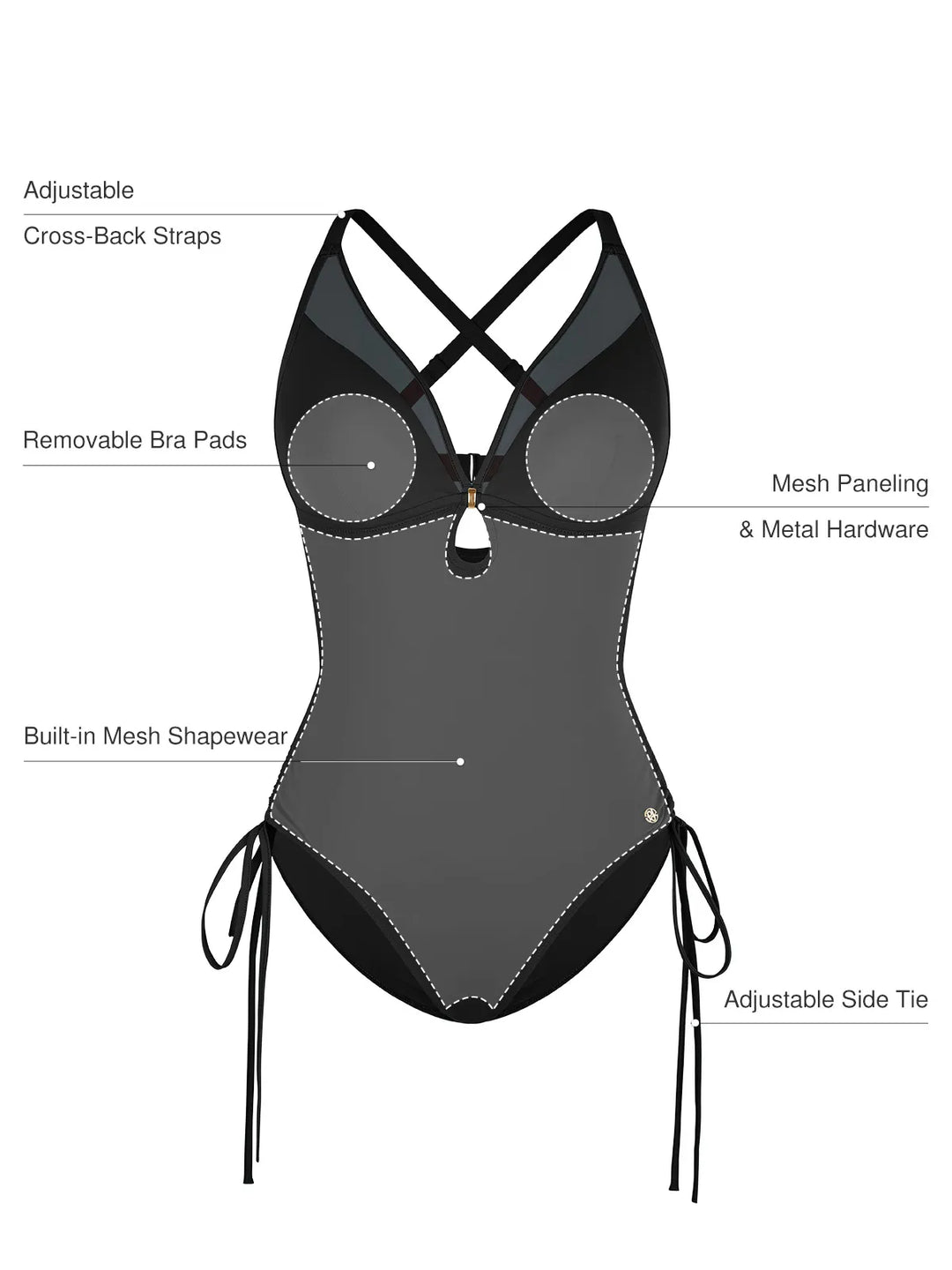 Mesh Inset Tie-Side Sculpting One-Piece Swimsuit