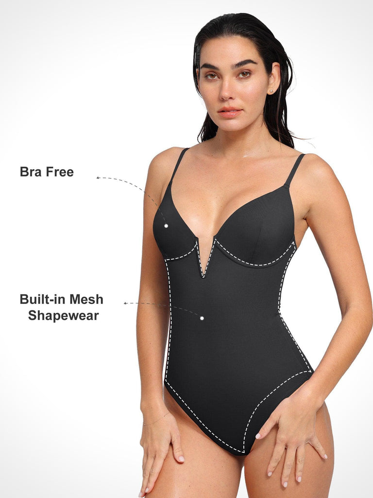 Popilush® Tummy Control Slimming Swimwear Deep V-Neck One-Piece Shapewear Low-Back Swimsuit