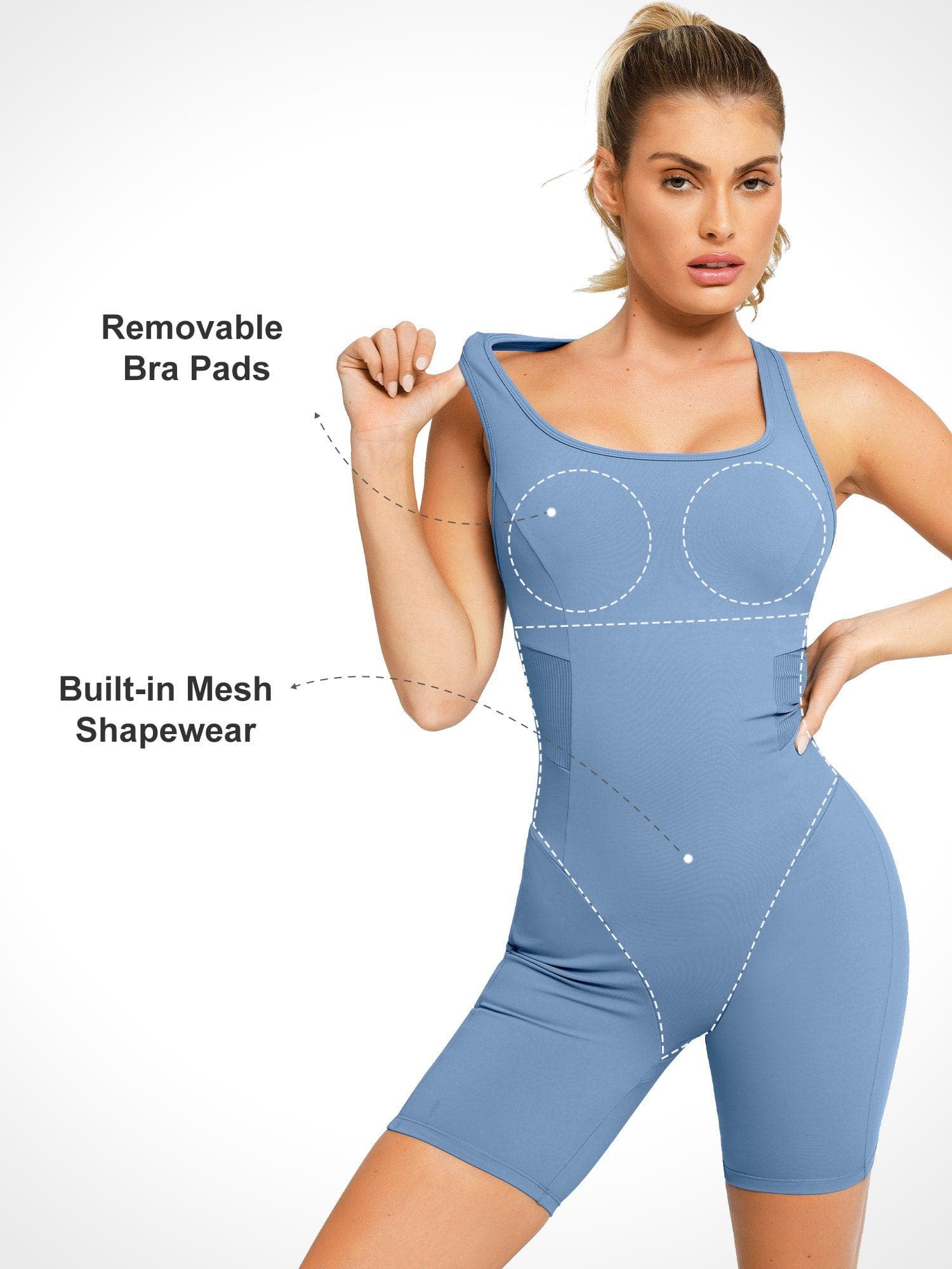 Popilush® Yoga Gym One Piece Workout Shorts Jumpsuit Summer Outfits Built-In Shapewear Racerback Romper