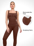 Popilush® square neck sport jumpsuit with removable bra pads and sculpting fabric