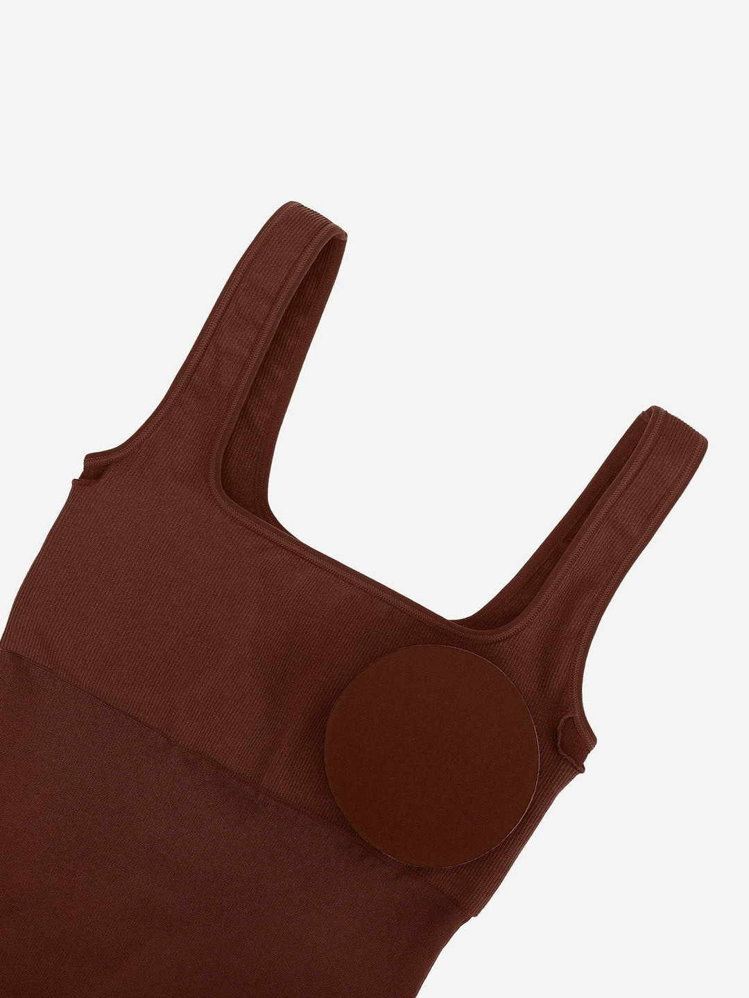 Seamless brown sport jumpsuit by Popilush®, square neck detail.