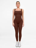 Popilush® brown square neck sport jumpsuit, stylish shapewear for women.