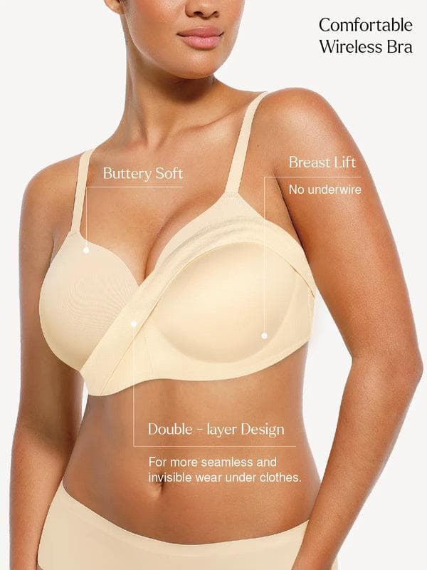 Hide Links Supportive No Underwire Bra Bundle Save -Seamless Wireless Built-in Cups Comfort Smoothing Bra