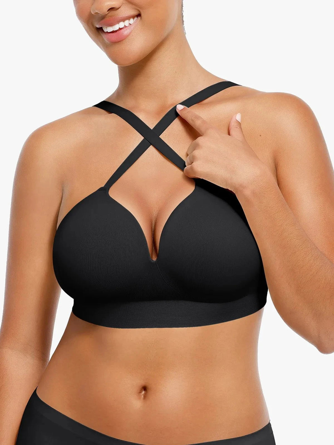 Hide Links Supportive No Underwire Bra Seamless Wireless V-Neck Push-Up Bra