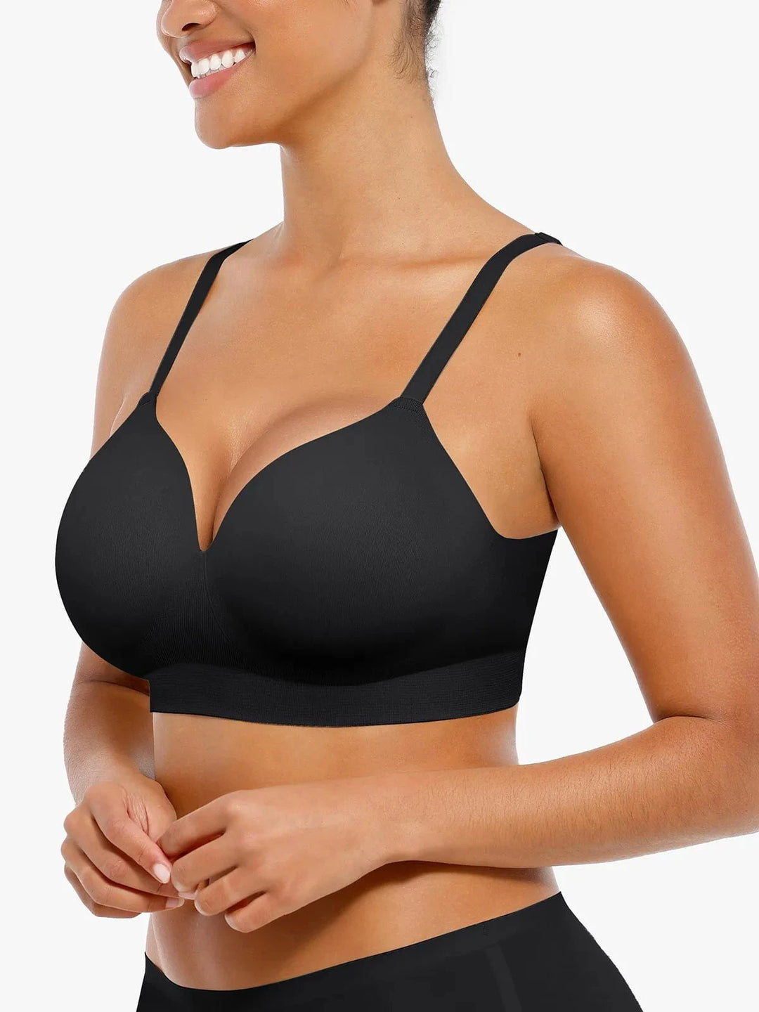 Hide Links Supportive No Underwire Bra Seamless Wireless V-Neck Push-Up Bra