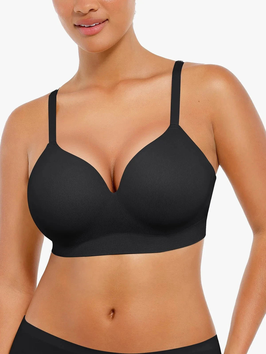 Hide Links Supportive No Underwire Bra Seamless Wireless V-Neck Push-Up Bra