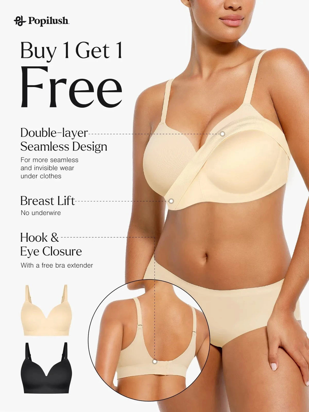 Hide Links Supportive No Underwire Bra Seamless Wireless V-Neck Push-Up Bra