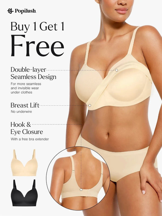 Hide Links Supportive No Underwire Bra Seamless Wireless V-Neck Push-Up Bra