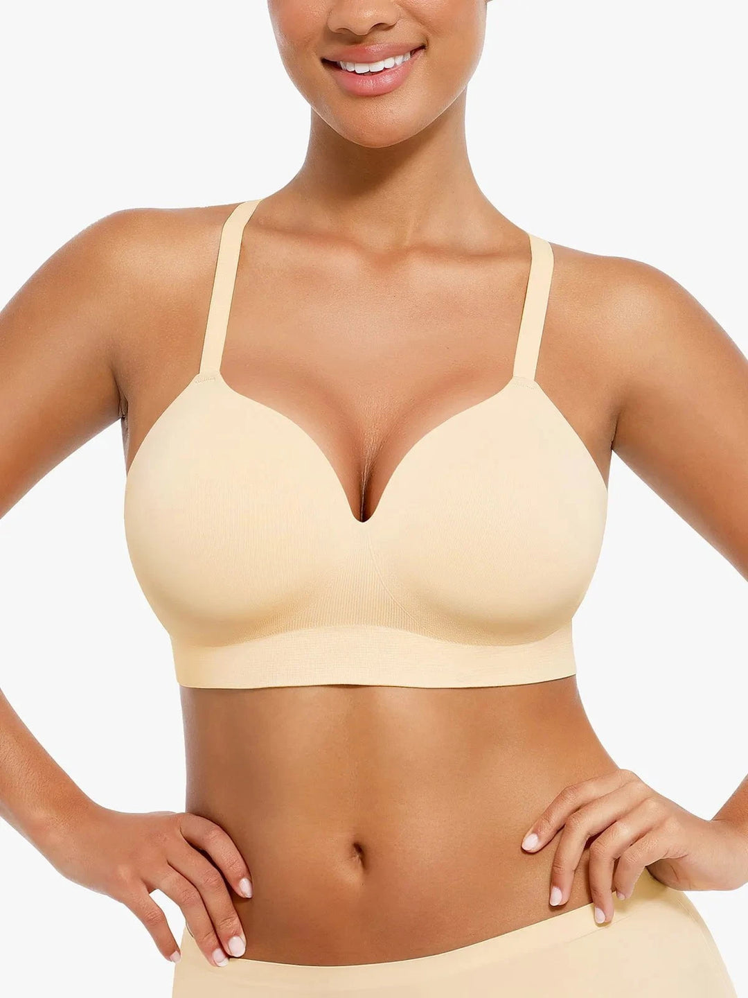 Hide Links Supportive No Underwire Bra Beige / S Seamless Wireless V-Neck Push-Up Bra