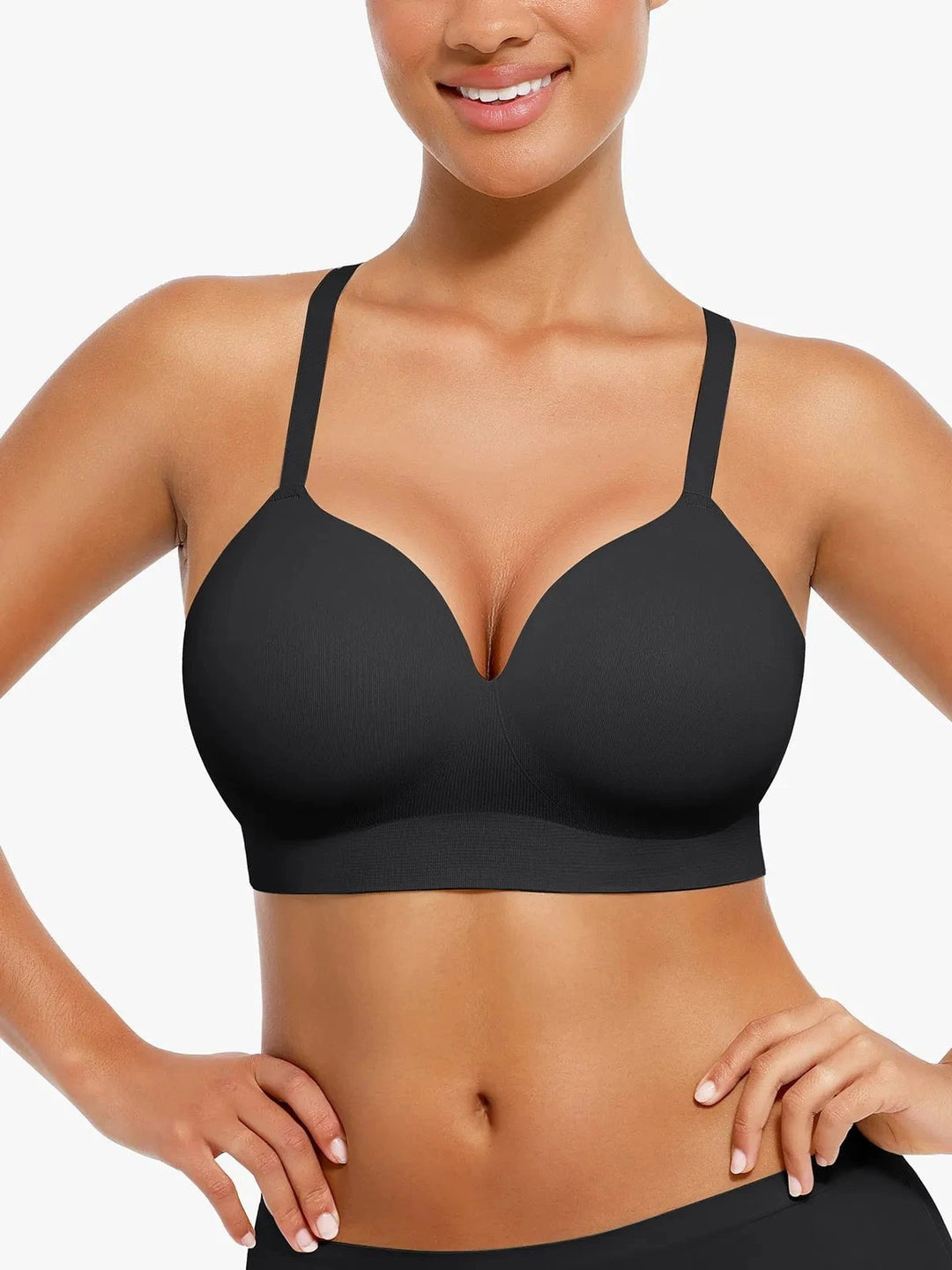 Hide Links Supportive No Underwire Bra Black / S Seamless Wireless V-Neck Push-Up Bra