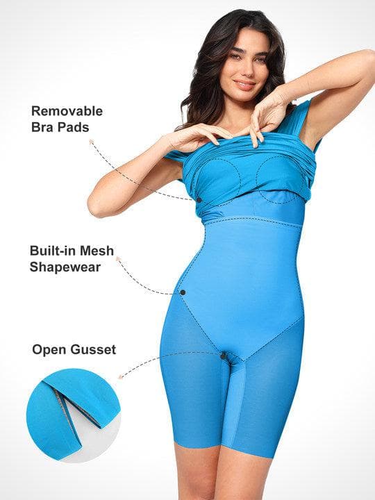 Popilush® Built-In Shapewear Ruched Shine Midi Dress