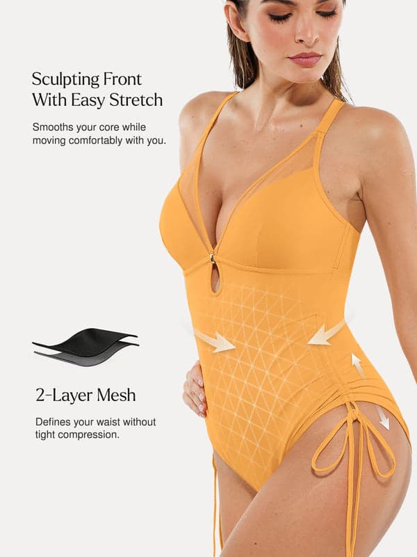 Sculpting Curve Mesh Skirt One-Piece Swimsuit